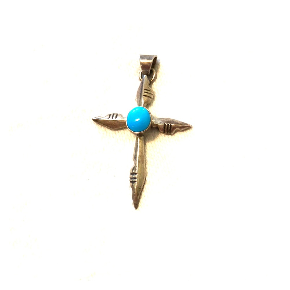 Real Silver and Turquoise cross pendant